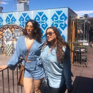 Free people denim romper shorts